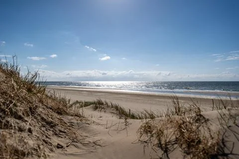 A breathtaking wide-angle view of a pristine, sun-drenched beach, inviting ex Stock Photos