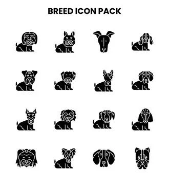 Breed Glyph Vector Icons Pack Stock Illustration