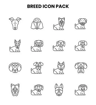 Breed Line Set Icons Pack Stock Illustration