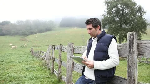 Breeder using electronic tablet in field Stock Footage 18194775