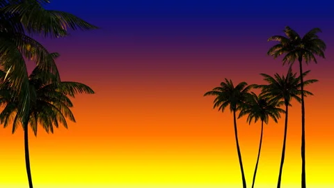 Breeze and palm trees on the beach at sunset,slow motion Stock Footage 104906795