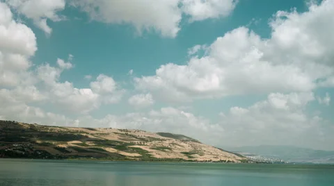 Breeze clouds running over the Galilee sea, Kinneret and Jordan river, Israel Stock Footage 51847766