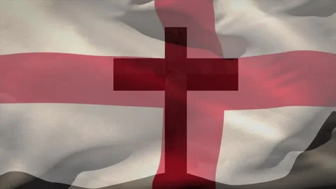 Breeze increasing flag rippling red cross arms warping and reversing then easing Stock Footage 312483253