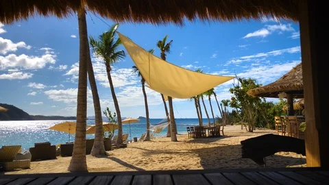 Breezy Caribbean Beach Canopy in Slow Motion Stock Footage 89522568
