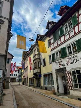 Bregenz, Austria - July 22, 2023: Goldener Hirschen restaurant in Bregenz Stock Photos