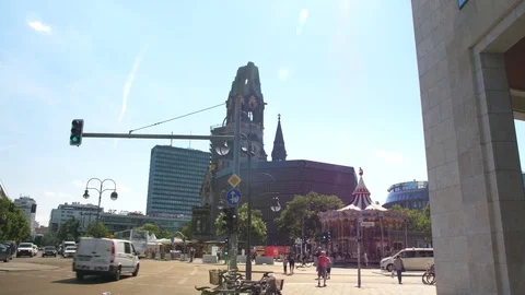 Breitscheidplatz with Gedaechtniskirche Stock Footage 78634903