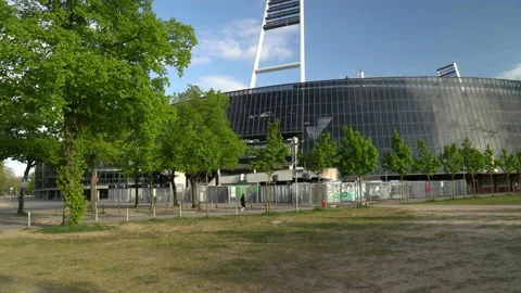 Bremen- 4k pan right establishing shot of Weserstadion stadium Stock Footage 195986629