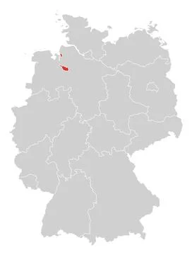 Bremen highlighted on map of Germany, red on grey Stock Illustration