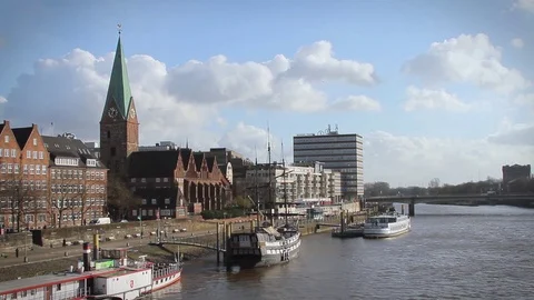 Bremen on the Weser River Stock Footage 70677585