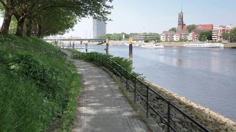 Bremen weser riverscape 01 Stock Footage 92994889