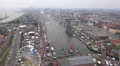 Bremerhaven harbor aerial panning shot while Sail exhibition HD Footage