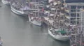 Bremerhaven harbor aerial view zoom out tall ships Sail exhibition HD Footage