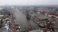 Bremerhaven harbor aerial view zoom in antique sail ship Goetheborg HD Footage