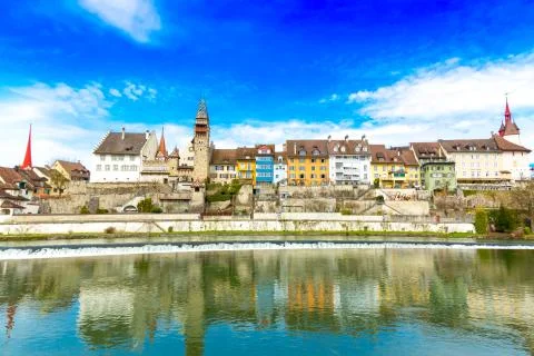 Bremgarten old town located over the Reuss River in Switzerland Stock Photos