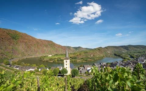 Bremm with loop of Moselle river, Germany Stock Photos