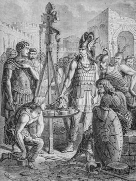 Brennus mettant son epee dans la balance, histoire populaire de frrance par h Stock Illustration