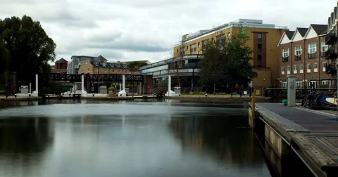 Brentford Lock Thames River 4K Timelapse, London UK Stock Footage