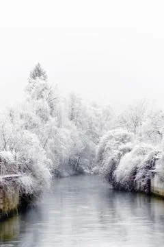 The Brenz river in winter Stock Photos