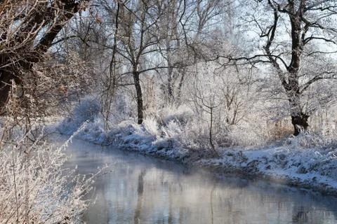 The Brenz river in winter Stock Photos