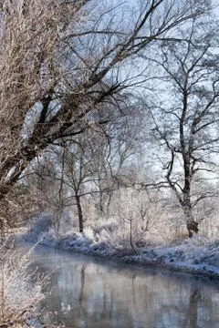 The Brenz river in winter Stock Photos