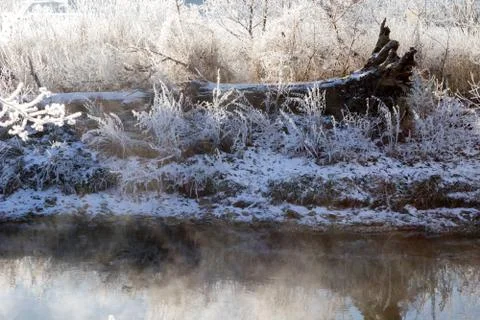 The Brenz river in winter Stock Photos
