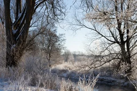 The Brenz river in winter Stock Photos