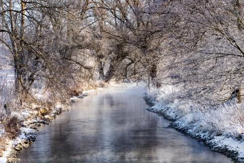 The Brenz river in winter Stock Photos