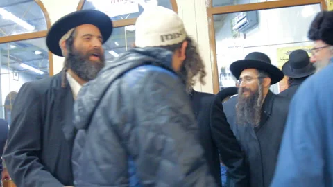 Breslov Hasidim  Dancing Together at Rabbi Nachman of Breslov tomb Uman Ukraine Stock Footage 143672704