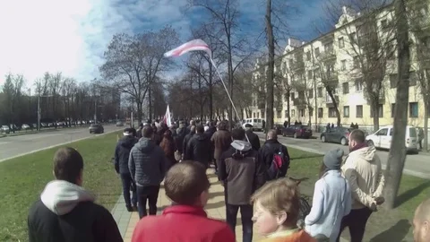Brest, Belarus - March 25, 2017 - Belarusian people participate in the protest Stock Footage 73834172