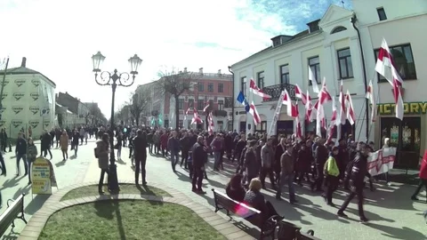 Brest, Belarus - March 25, 2017 - Belarusian people participate in the protest Stock-Footage 73834398