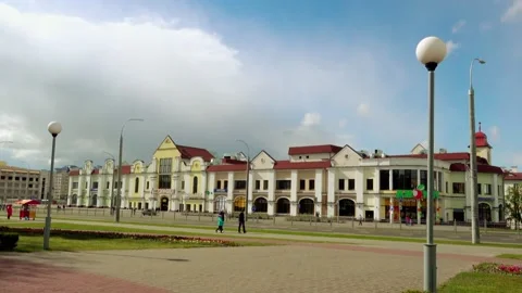 BREST, BELARUS - MAY 9 2017: Masherov Avenue near the Border Guards Square. Stock Footage 114164309