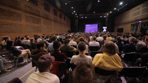 Brest, Belarus - MAY 9, 2018: A lot of young people studying at the conference 库存影片 96244750