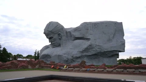 Brest, Belarus - September 25, 2016: Courage Monument and eternal flame in Brest Stock Footage 77056197