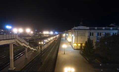 Brest railway station at night. Stock Photos