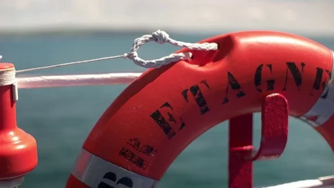Bretagne life ring on ferry Stock Footage 83810152