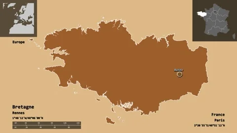 Bretagne location. France. Solid patterned map Stock Footage 135326793