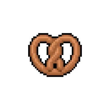 Bretzel pixel art. 8 bit german bakery food pixelated. Vector illustration Illustrazione stock