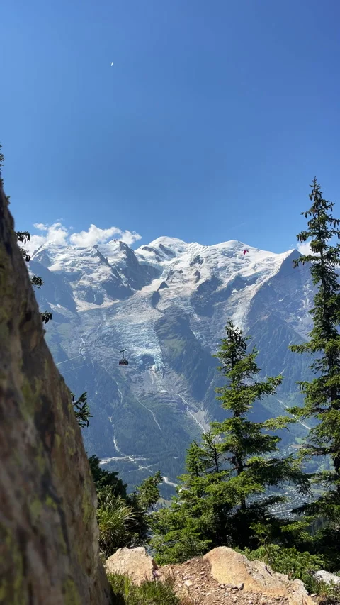 Brevent Cable Car Moving near Glacier des Bossons in Chamonix Stock Footage 344289587
