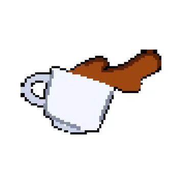 Brew coffee cup splash pixel art vector illustration Stock Illustration
