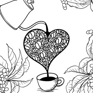 Brew coffee design. brewing coffee through the coffee that forms a heart un.. Stock Illustration