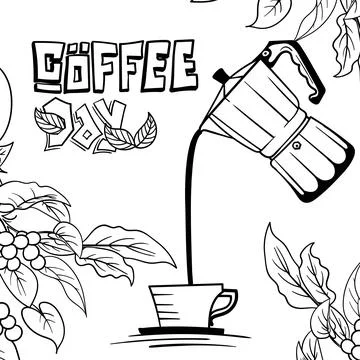 Brew coffee design. coffee brewing design from a mokapot in doodle art style Stock Illustration