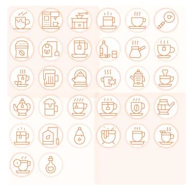Brew Vector Icon Collection featuring 32 Grid Fitted Retina Ready Thin Line.. Ilustração Stock