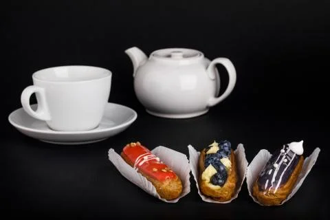 Brewed cake eclairs Stock Photos