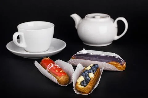 Brewed cake eclairs Stock Photos