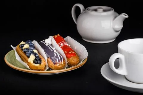 Brewed cake eclairs Stock Photos