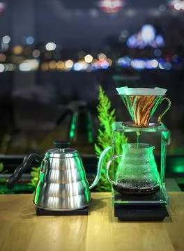 Brewed coffee on the table Stock Photos