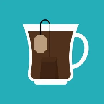 Brewed tea bag in cup. char Party time Stock Illustration