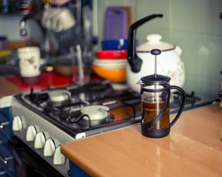Brewed tea is on the table in the kitchen Stock Photos