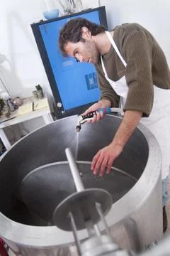 Brewer clean the system Stock Photos