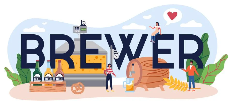 Brewer typographic header. Craft beer production, brewing process Illustrazione stock